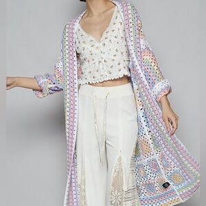 POL Pastel Multi-Color Crochet Cardigan